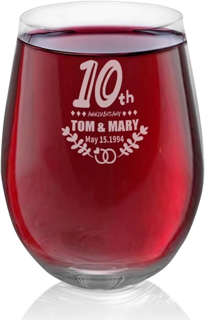 Anniversary Stemless Wine Glass 20 oz Wine Glasses Set of 2 Elegant Red Wine Glasses 3.31 x 4.75 inches Crystal Wine Glasses Heavy Duty Drinkware for Home Dining, Bars, and Parties