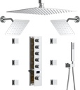 Triple Shower Head Shower System Chrome Full Body Shower System with Digital Display Shower Valve, 12"+8"+8" Three Top Shower Heads,Handheld Shower and Body Jets
