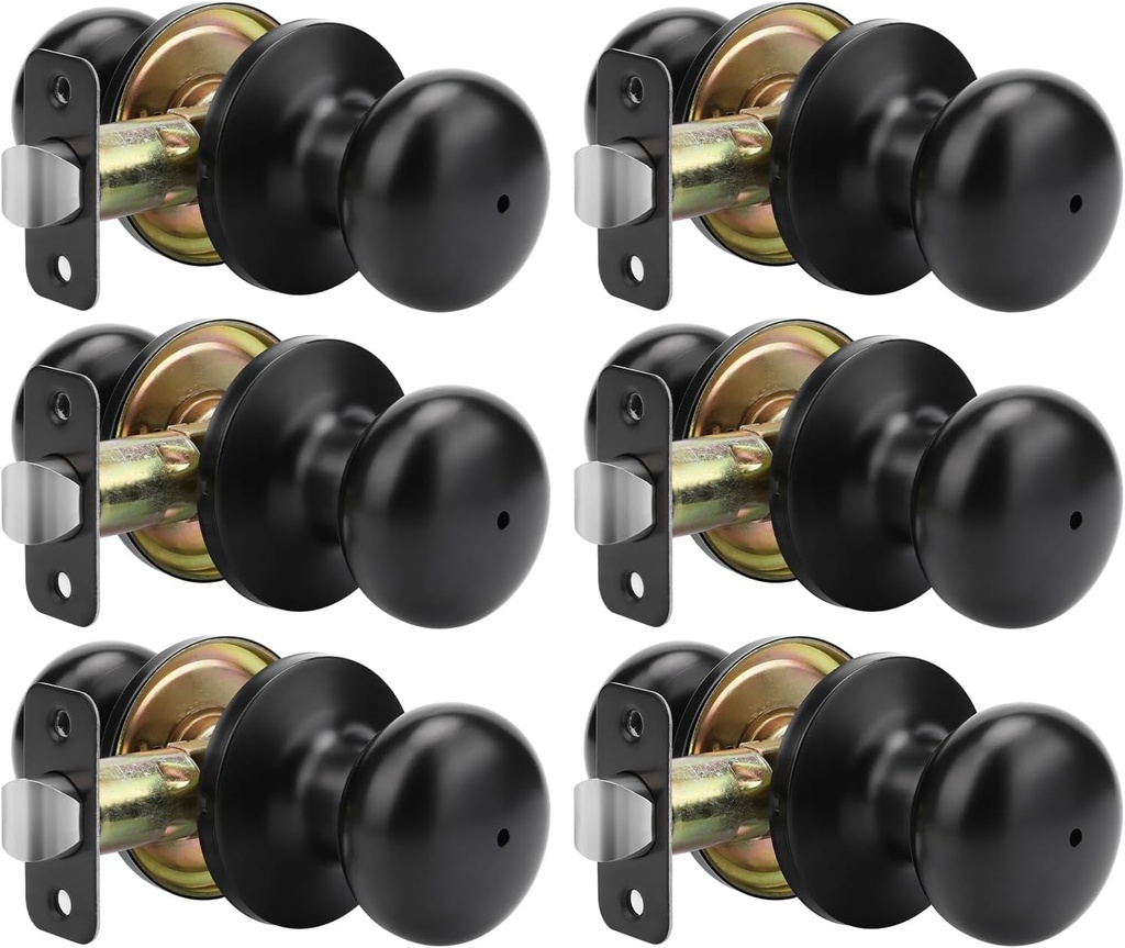 goldenwarm Black Interior Door Knobs, Matte Black Bedroom Door Knob, Door Knobs Interior Bulk, Privacy Door Knob for Bedroom or Bathroom(6 Pack)