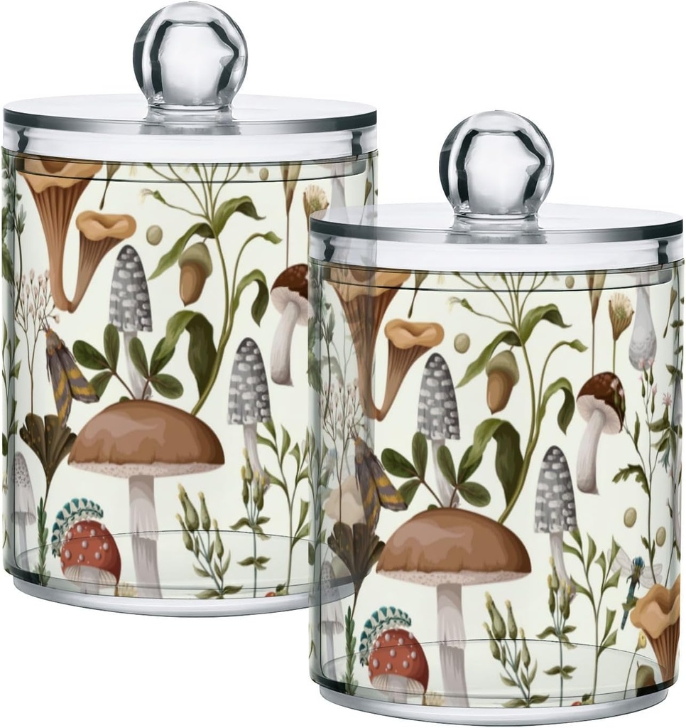 Mushrooms 2PC Airtight Transparent Plastic Storage Jar Food Storage Container Plastic for Food Herbs Tea etc with Storage Lid easy to use and clean With lid Easy To Use