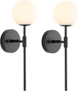 Mid Century Modern Wall Lamp 2 Pack with White Globe Glass Shades Matte Black Wall Sconce Bathroom Vanity Lighting Industrial Farmhouse Wall Light Fixtures for Mirror Bedroom Living Room