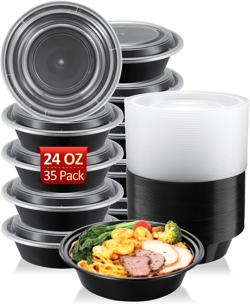 SHOPDAY Meal-Prep-Containers-65 Pack 24 oz Plastic-Food-Storage-Containers-with-Lids, Disposable-Food-Prep-Containers-Microwave-Safe, Meal-Prep-Bowls-Reusable, To-Go-Contianers-for-Lunch