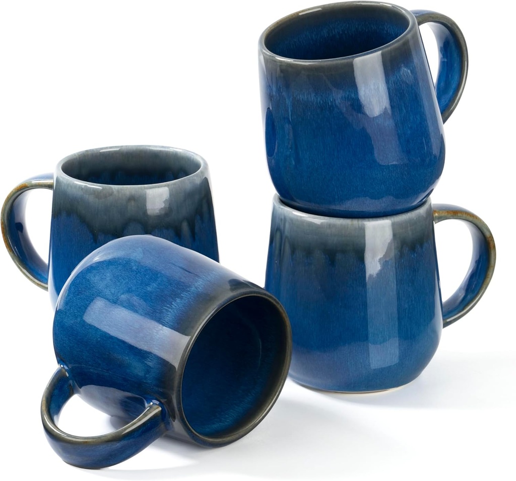 bestone Coffee Mugs Set of 4，15 oz Large Coffee Mugs, Ceramic Mugs with Handles,etc Coffee Mugs, Cups for Coffee Cereal Latte ，Microwave & Dishwasher safe，Dark Blue