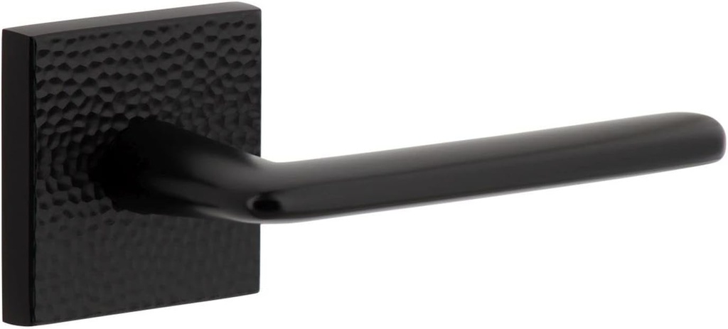 Viaggio QADMHMBRZ_SD_RH Quadrato Hammered Right Handed Solid Brass Non-Turning One-Sided Dummy Door Lever with Brezza Lever and Quadrato Hammered Backplate - Satin Black