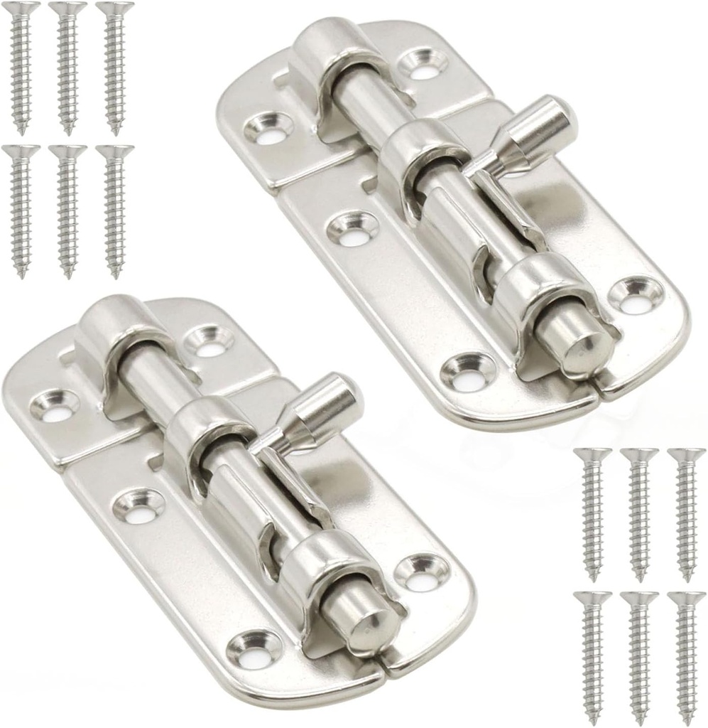 2 Pack 316-Stainless Steel Slide Latch Lock, 3.7 Inch Heavy Duty Solid Barrel Bolt Latch Sliding Lock, Marine Boat Door Window Latch Lock Slide Bolt