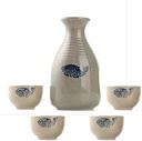 Ceramic Sake Set Sake Set 5 Piece Japanese Style Sake Set Traditional Ceramic Crafts, Hand Painted Fish Pattern Design Wine Series, Ideal for Japanese Sake