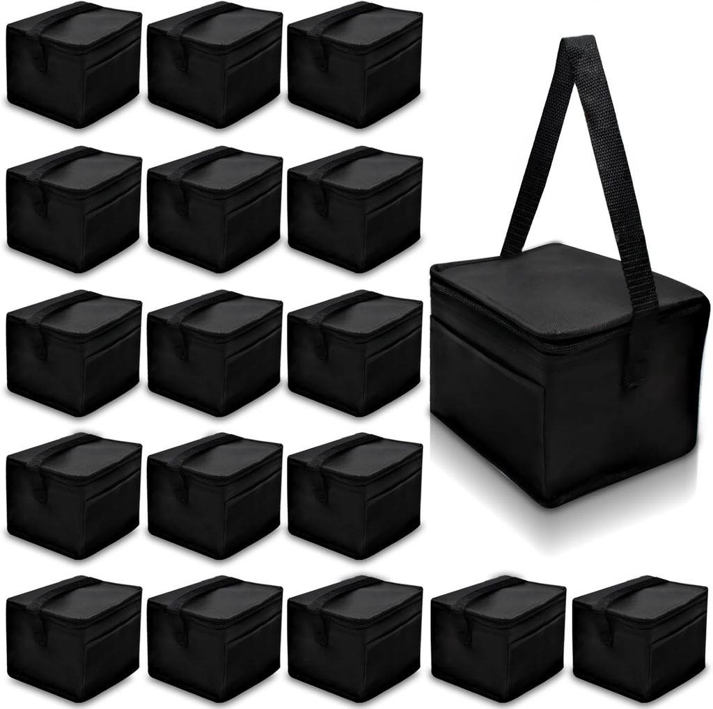 18 Pack Insulated Lunch Bags Bulk, Leakproof Cooler Bags Reusable Lunch Boxes,Waterproof Thermal Insulated Beverage Bag for Women Men for Work, Picnic, and Beach(Black)