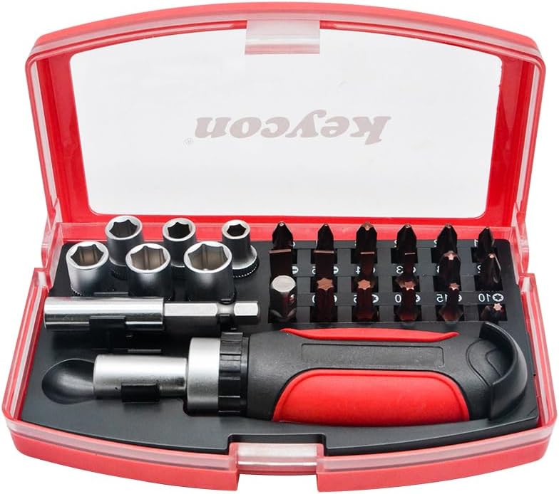 TopHomer 26 Packs Multi-Bit Ratcheting Screwdriver Set Tool Portable with Slotted Plum Hex, AD Rod for Bike Repairing Easy to Grip