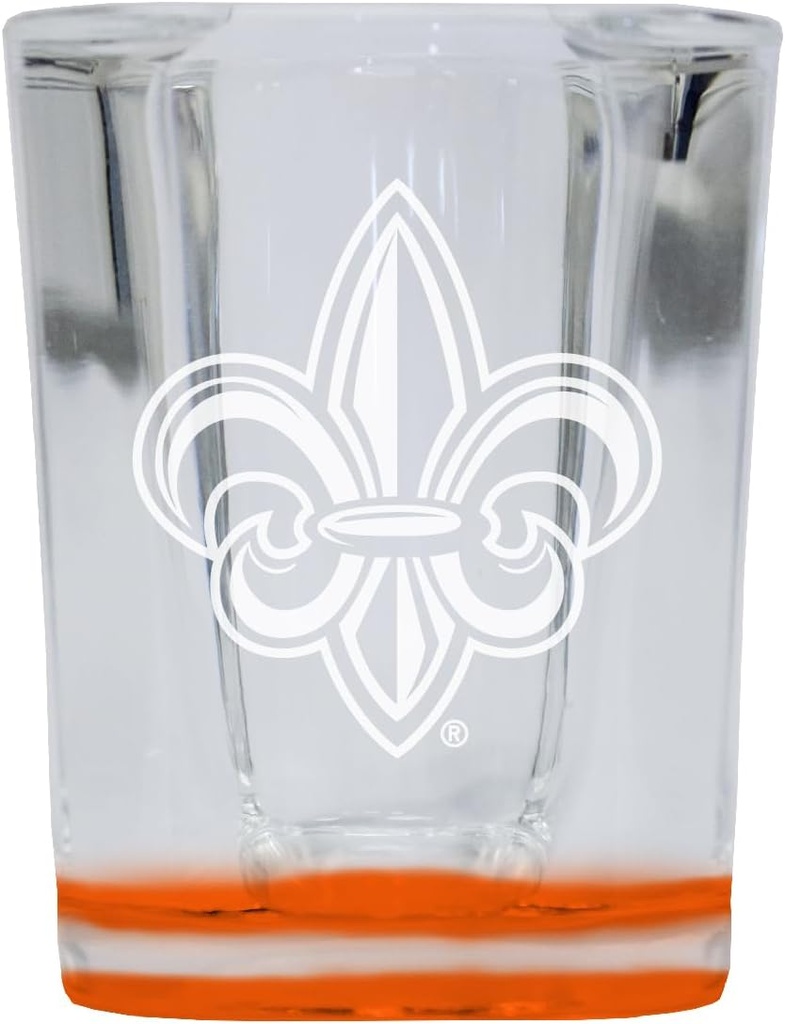 R and R Imports Louisiana at Lafayette 2 Ounce Engraved Shot Glass Square Orange Base Officially Licensed Collegiate Product 2-Pack