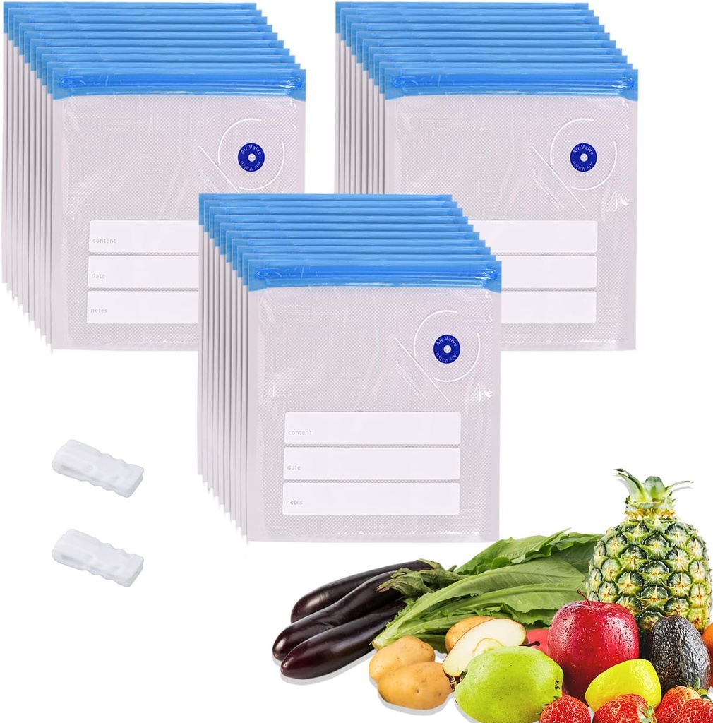 Sous Vide Bags, 30 PCS 8"X9" Reusable Vacuum Seal Bags for Food,Vacuum Zipper Sealer Bag with Sealing Clips,Sous Vide Cooking,Freezer Safe,Microwave Heating and Food Storage