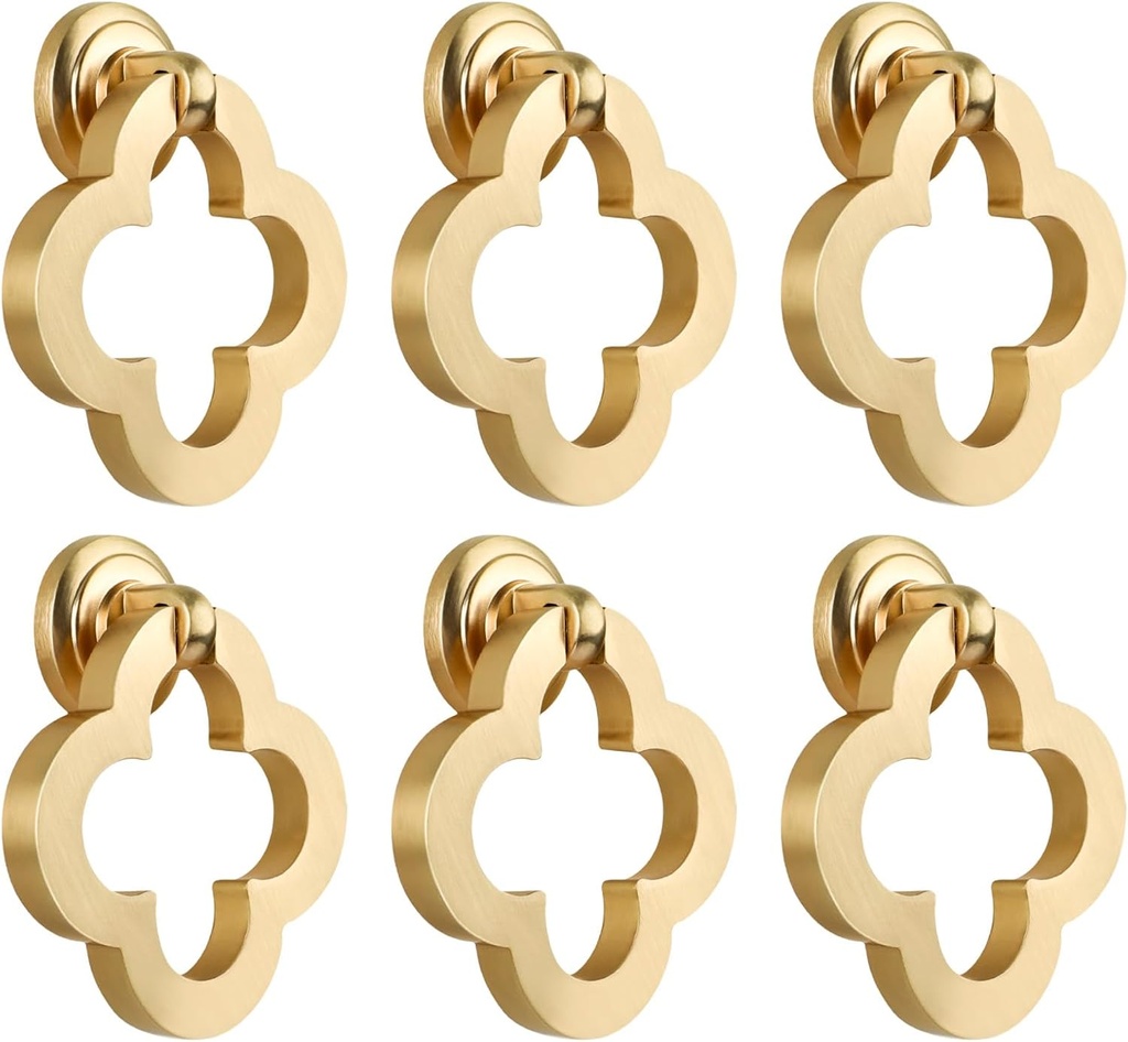 BECHAEO 6 Pack 55mm Brushed Brass Gold Cabinet Knobs, Zinc Alloy Gold Dresser Knobs, Drawer Pulls Flower Ring with Screws, Cupboard Drawer for Kitchen Bedroom Bathroom