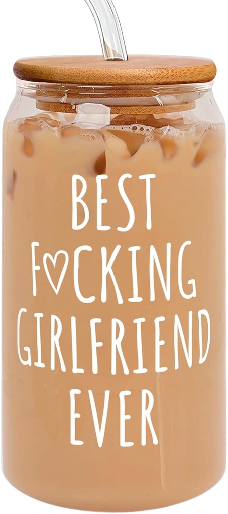 Gifts for Girlfriend - Girlfriend Gifts for Women - Anniversary, Valentines, Birthday Gift Ideas for Her - Romantic Love Gift for Her - 16 Oz Can Glass with Lid, Straws & Brush