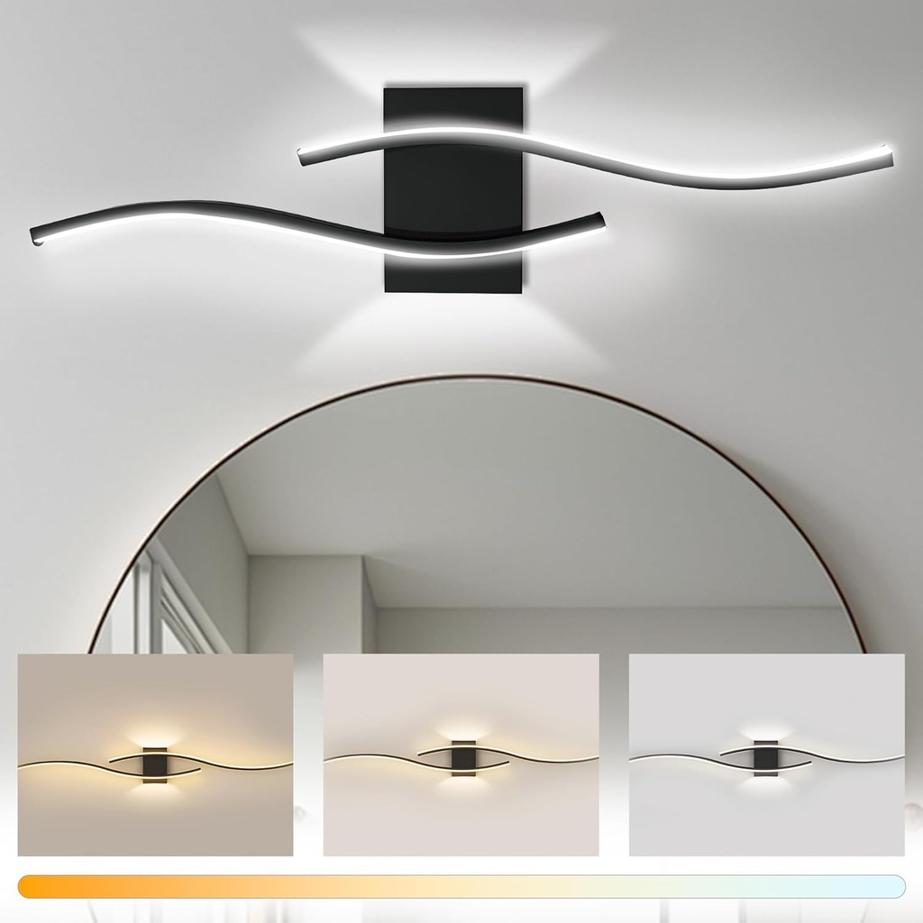 Modern Led Wall Sconce, 24inch Dimmable Barthroom Vanity Light Over Mirror 24W Wall Light Fixtures Stair Lights Wall Lamp for Bedroom Bedside Livingroom Hallway Hotel 3 Color Change