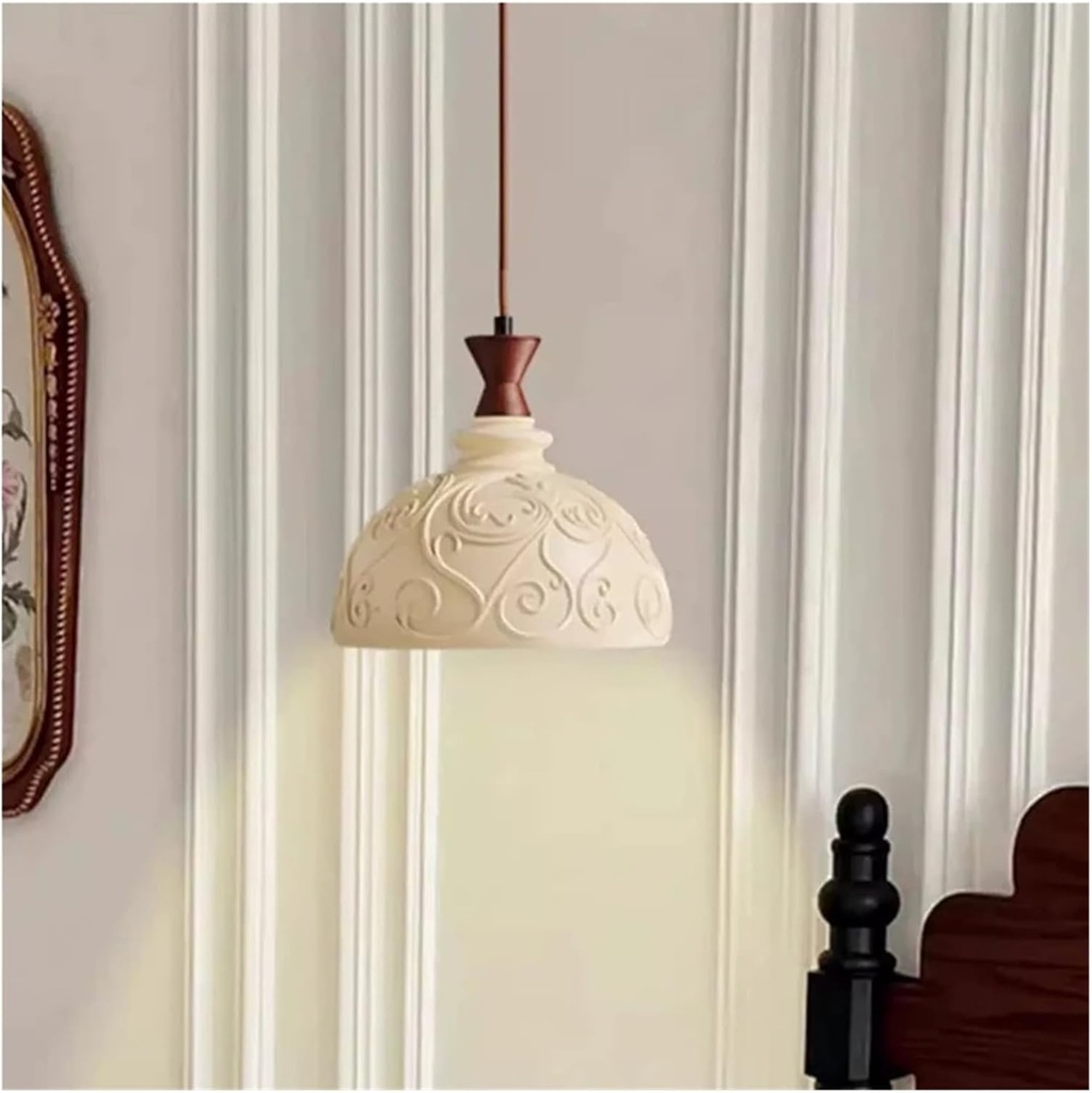 Nordic Carving Patterns Pendant Light Resin Dark Wood E27 Bulb for Bedroom Dining Room Hanging Lamp,Modern Pendant Light
