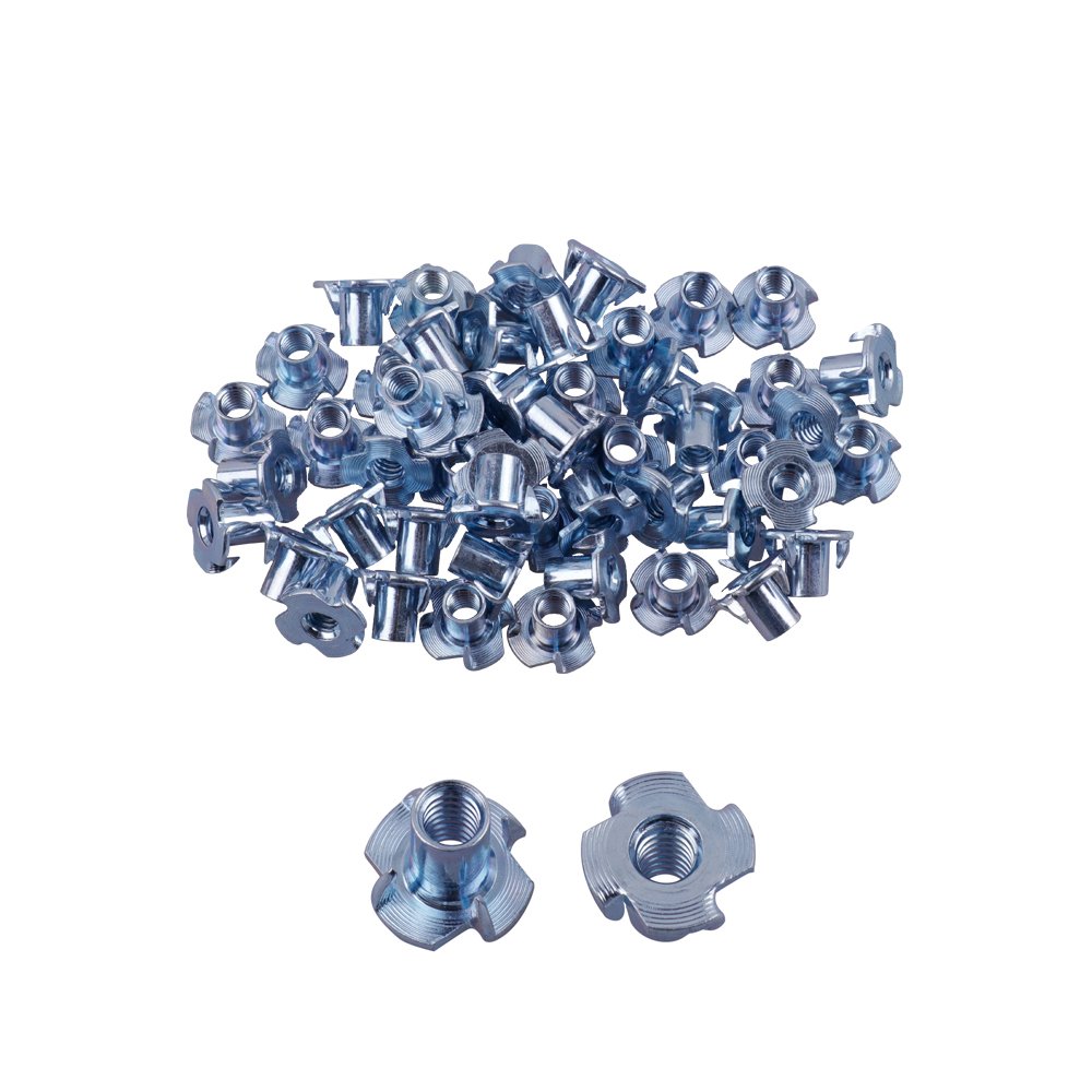 Eowpower 50 Pieces 4 Pronged Zinc Plated Tee T-Nut, 1/4"-20 x 7/16 inch