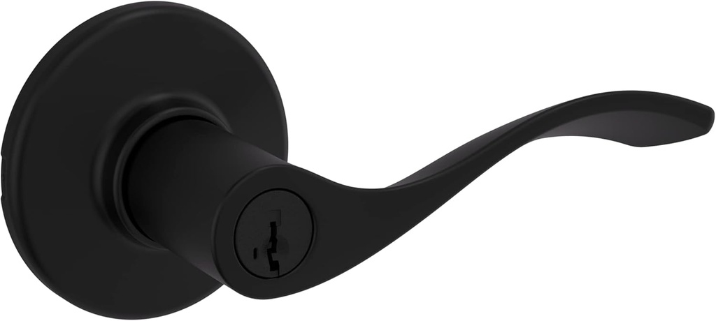 Kwikset Balboa Entry Door Handle with Lock and Key, Secure Keyed Reversible Lever Exterior, Doorlock, For Front Entrance and Bedrooms, Matte Black, Pick Resistant Smartkey Rekey Security
