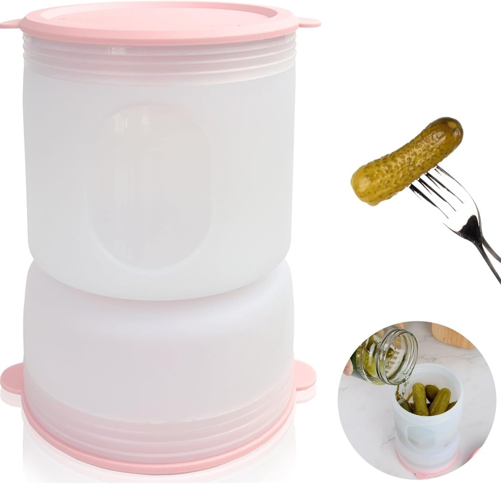 Silicone Pickle Jar with Strainer Flip- Storage Container Holder for Jalapenos, Olive, Sweet Pickles, Chili- Leakproof and Dishwasher Safe 30.4 oz/ 900 ml (Pale Pink)