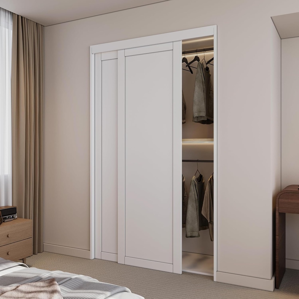 80" White Prefinished 2-Panel Pantry Sliding Closet Door with Hardware Kit, 48" x 80"