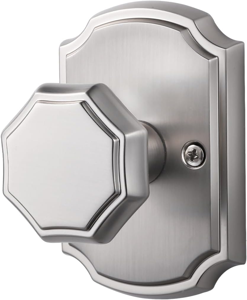 Brushed Nickel Passage Door Knobs Interior Hall Closet Silver Door Knob, Kitchen Pantry Nickel Door Knob, Zinc Alloy Door Handle, 2 Pack