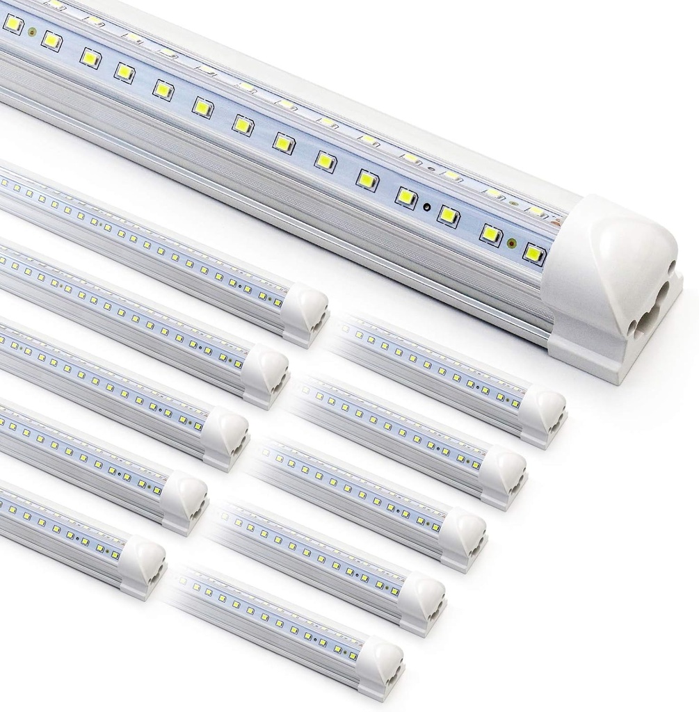 10-Pack 8ft LED Shop Light Fixture - 90W T8 Integrated LED Tube Light - 6500K 12000LM V-Shape Linkable - High Output - Clear Cover - Plug and Play - 270 Degree Lighting for Garage, Shop, Barn