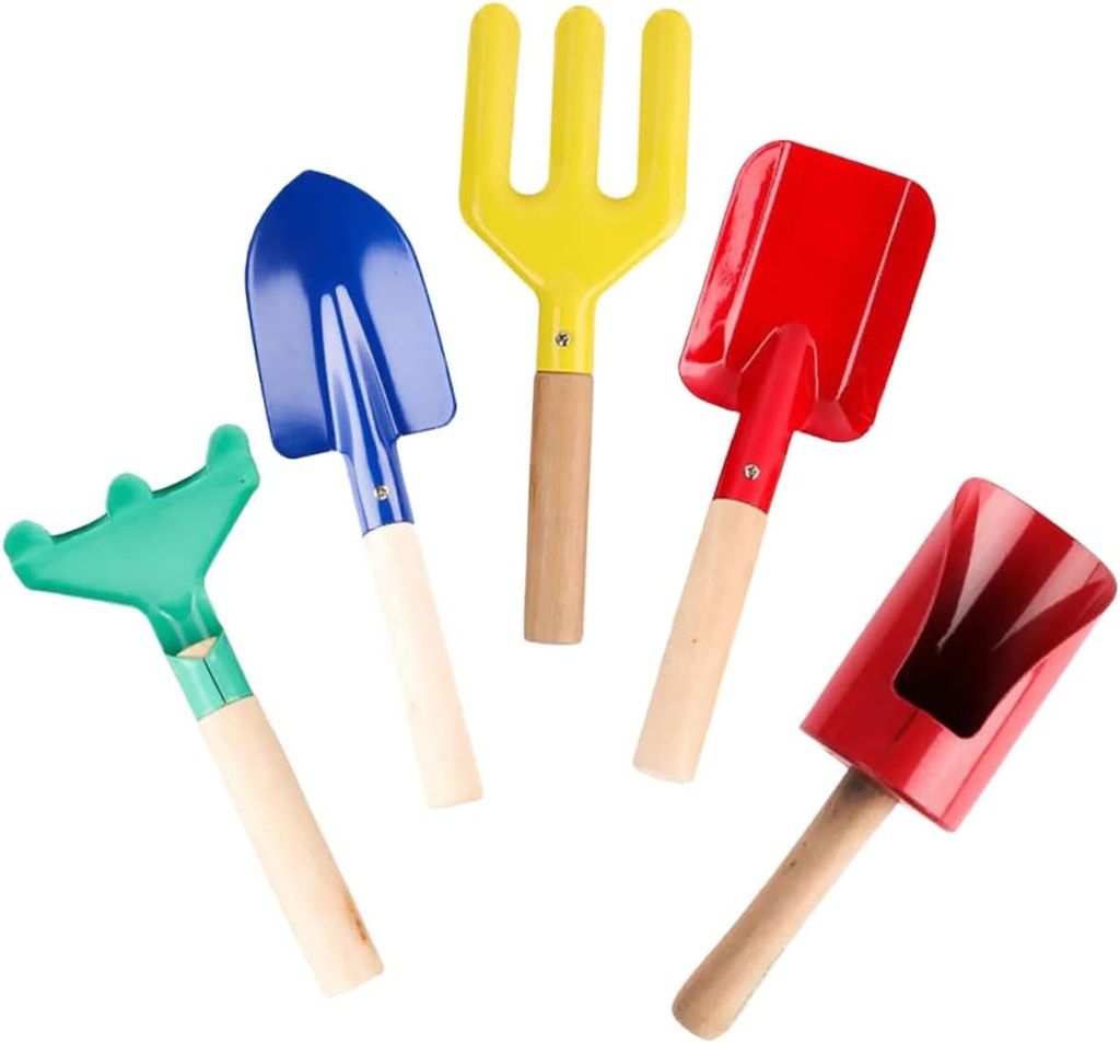 5Pcs Gardening Tools with Sturdy Iron Blades and Skid Handles Includes Flower Shovel Planting Fork and Rake for Garden Planting Supplies