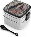 Holding A Flower Bento Box with Compartments Double Layer Bento Lunch Box with Spoon And Handle All-in-One Adult Lunchbox Leakproof Lunch Container for Work Picnic Travel