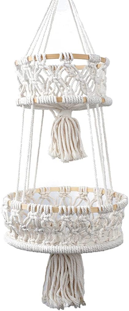 Hanging Fruit Basket 3 Woven Cotton Rope Wall Baskets Kitchen Produce Storage Plant Holder Home Decor
