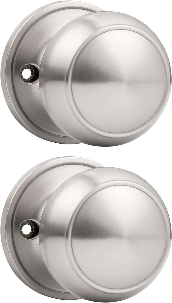 Probrico Brushed Nickel Door Knob One Side 2 Pack, Fake Door Handles Dummy Function for Closet French Doors, Nickel Dummy Door Knobs, Flat Ball Knob