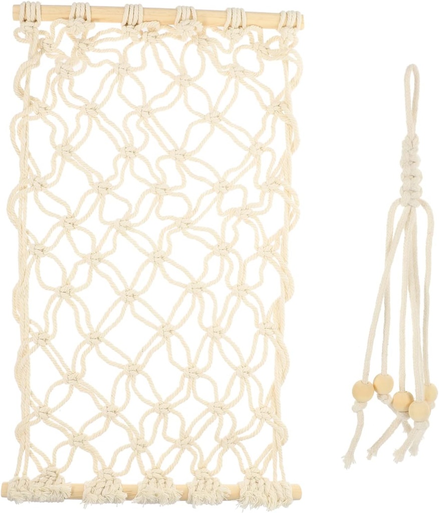 KICHOUSE Creative Hanging Fruit Hammock Handwoven Cotton Storage Bag Set with Banana Holder Rectangular Fruit Basket for Kitchen Organization and Space Saving