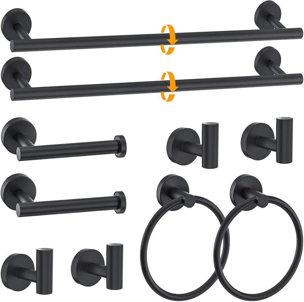 10 Pieces Towel Bar Set Matte Black Bathroom Hardware Set Includes 23.6 Inch Towel Bar,Stainless Steel Towel Holder-Towel Racks Set Wall-Mounted Bathroom Accessory Set
