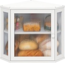 White Bread Box for Kitchen Counter, Bamboo Wood Large Capacity Bread Storage Bin with Acrylic Wavy Door Panel (White, Meduim)