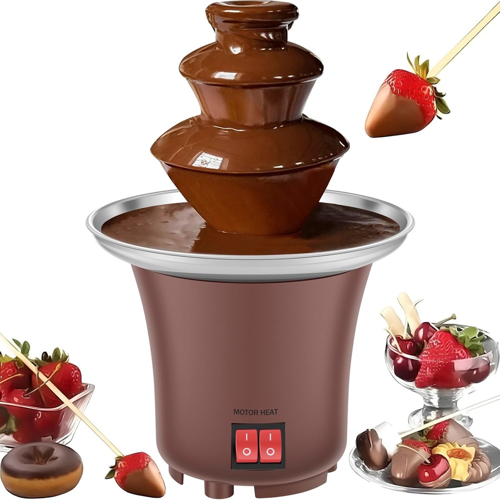 Chocolate Fondue Fountain, 3 Tier 10oz Electric Chocolate Fountain Machine, Stainless Steel Chocolate Melt Fondue Machine for Parties Cheese Candy, Dip Strawberries Vegetables and More Auto Off