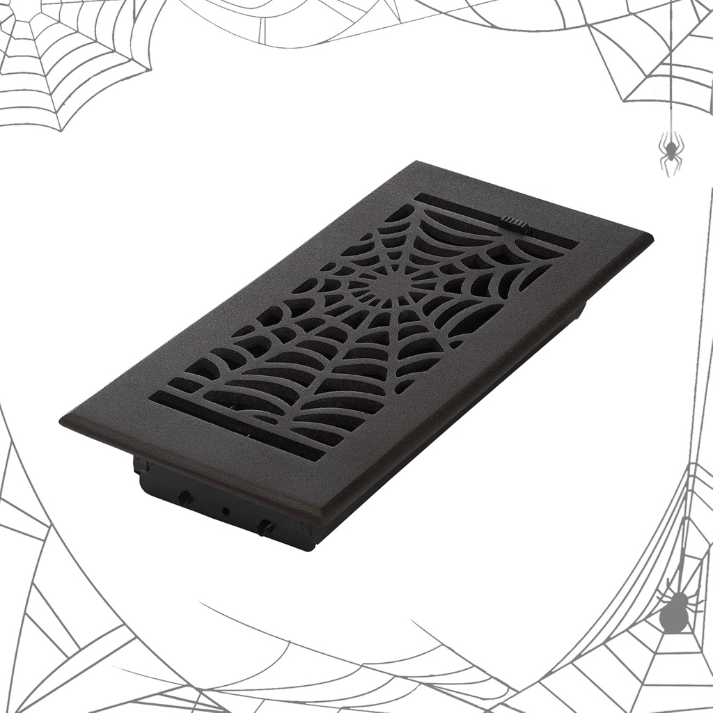 Spooky/Gothic 4"x10" Duct (5-1/2"x11-3/4" Overall Size) Solid Cast Aluminum HVAC Air Supply Grill for Floor-Black Without Screw Holes with Detachable Steel Louver | Powder Coated
