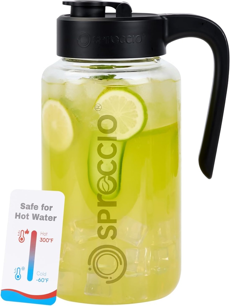 Borosilicate Glass Pitcher with Lid, 64 oz Mason Jar Pitcher Pour Spout Lid Airtight Leak-proof, Sun Tea Glass Jar for Outside, Breastmilk, Cold Brew, Coffee and Iced Tea