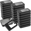 FUNSUEI Metal Tin Box Clear Top, Rectangular Empty Storage Tins 20 Pack 3.4 x 2.3 x 0.7 Inches, Metal Tin Box Clear Top Tins for Candies, Gifts, Balms, and Small Crafts (Black)
