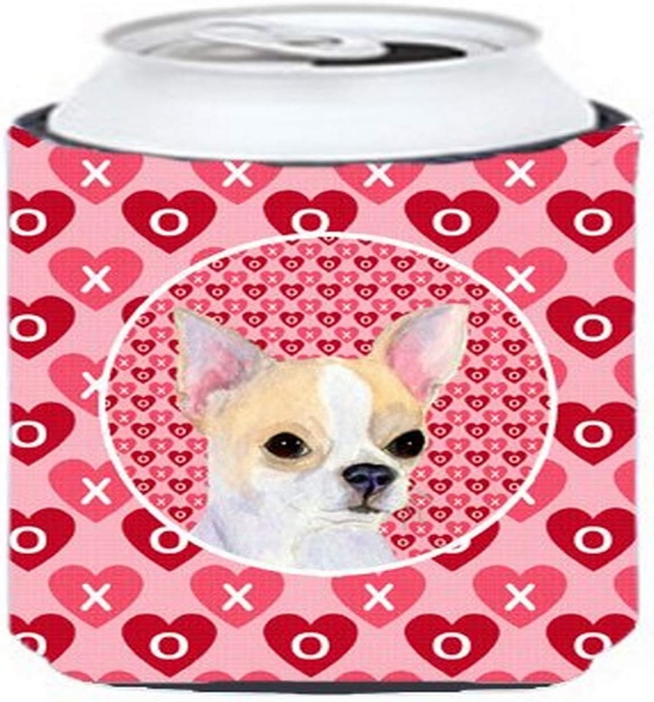 Caroline's Treasures SS4474CC Chihuahua Hearts Love and Valentine's Day Portrait Can or Bottle Hugger Cooler Washable Drink Sleeve Collapsible Beverage Insulated Holder, Can Hugger, Multicolor