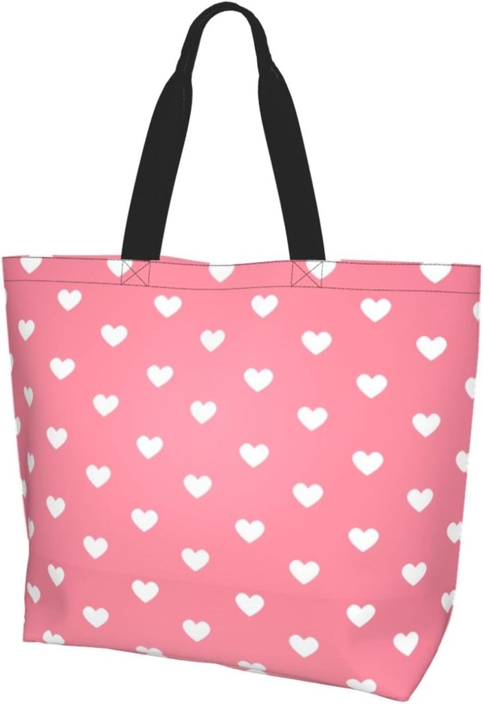 Cute Valentine's Day Heart Print Tote Bag Women Men Reusable Grocery Shopping Bags Suitable for Travel, Beach,Work