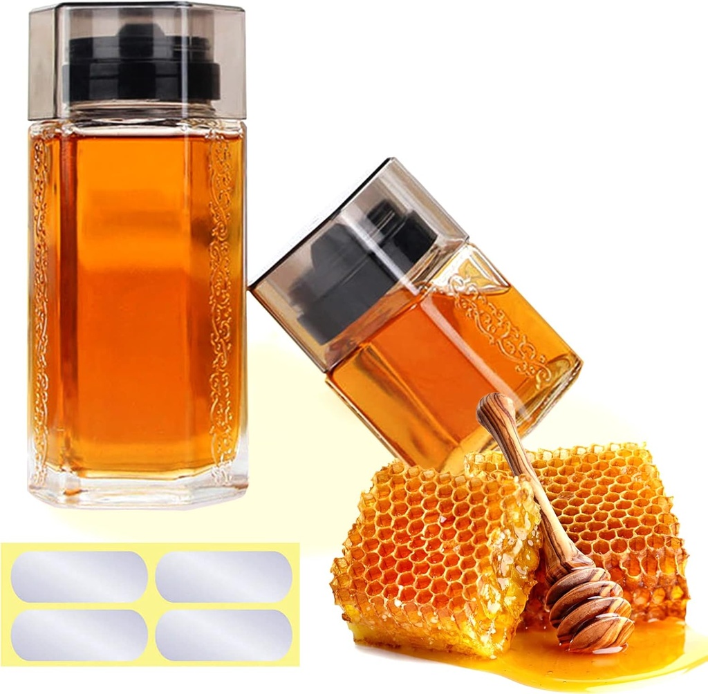 Honey Dispenser No Drip Glass Syrup Bottles Jars Containers Pourer Sauce Bottle Condiment Squirt Oil Spout, 7.28inchesX3.34inchesX3.34inches