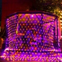 FUNPENY Halloween 360 LED Net Lights, 12ft x 5ft 8 Modes Waterproof Connectable Clear Wire Mesh Lights, Halloween Decorations for Outdoor Garden Party Decor (Purple Orange)