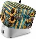 Butterfly Flower Toaster Cover 2 Slice, Yellow Teal Vertical Striped Vintage Dustproof Bread Machine Oven Cover with Storage Pockets, Fits Most Kitchen Toasters Protector