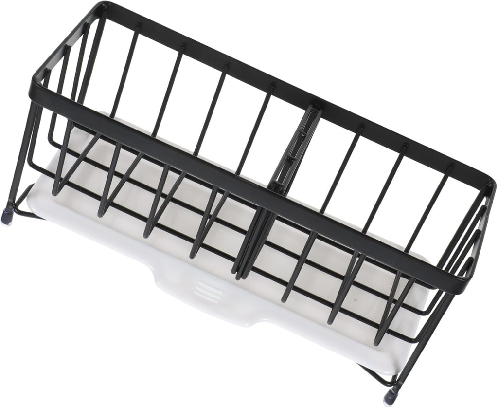 Stainless Steel Sink Sponge Holder with Detachable Drip Tray Draining Basket for Kitchen Countertop Organization Multifunctional Storage for Sponge Soap and Brushes