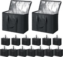 Kenning 15 Pcs Large Insulated Reusable Grocery Bags with Sturdy Zipper and Handles Foldable Washable Cooler Totes Heavy Duty Hot or Cold Food Delivery Bag for Food Transport Travel Lunch (Black)
