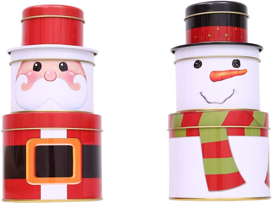 2019 New Year Christmas Decorations Three-Tier tinplate Candy jar Cookie Box Santa Claus Xmas Children's Creative Gift Box AB378 (Red)