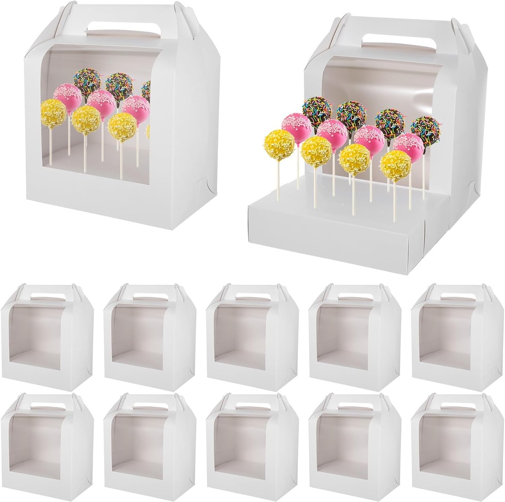 12 Pack Cake Pop Boxes, 18 Holes Cakes Pop Holder White Cake Pops Packaging Boxes with Clear Window Gift Cakes Stand Portable Lollipop Display Carriers for Wedding Birthday Shower Party