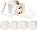 Moretoes 5 Pack Cake Boxes 8 Inch, Bakery Containers with Large Window, 8 Inch White Cake Carrier, Disposable Boxes for Halloween Birthday, Party, Cupcake Cookie Pie Pastry (8x8x8 Inches)