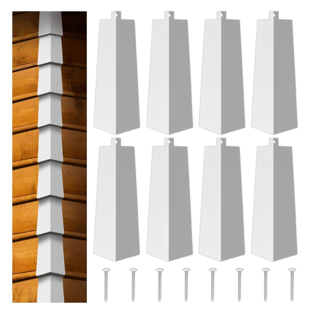 8 Pcs Aluminum Siding Corners 8 Inch Outside White Corner Caps Smooth Siding Trim, Metal Nails Included for Mobile Home House Exterior