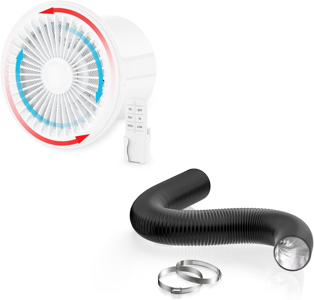 6 Inch Ventilation Fan Kit - 6" Two-way Exhaust Fan + 6“ 16FT Dryer Vent Hose for Home Office Inductrial HVAC System Ventilation Use