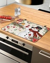 Christmas Countertop Burners Protection Mats for Kitchen, Snowman Red Flower Bird Vintage Rubber Stove Top Cover Mat, Heat Proof Mats Cooktop Cover for Counter Dish Drying Mat, 31"x24"