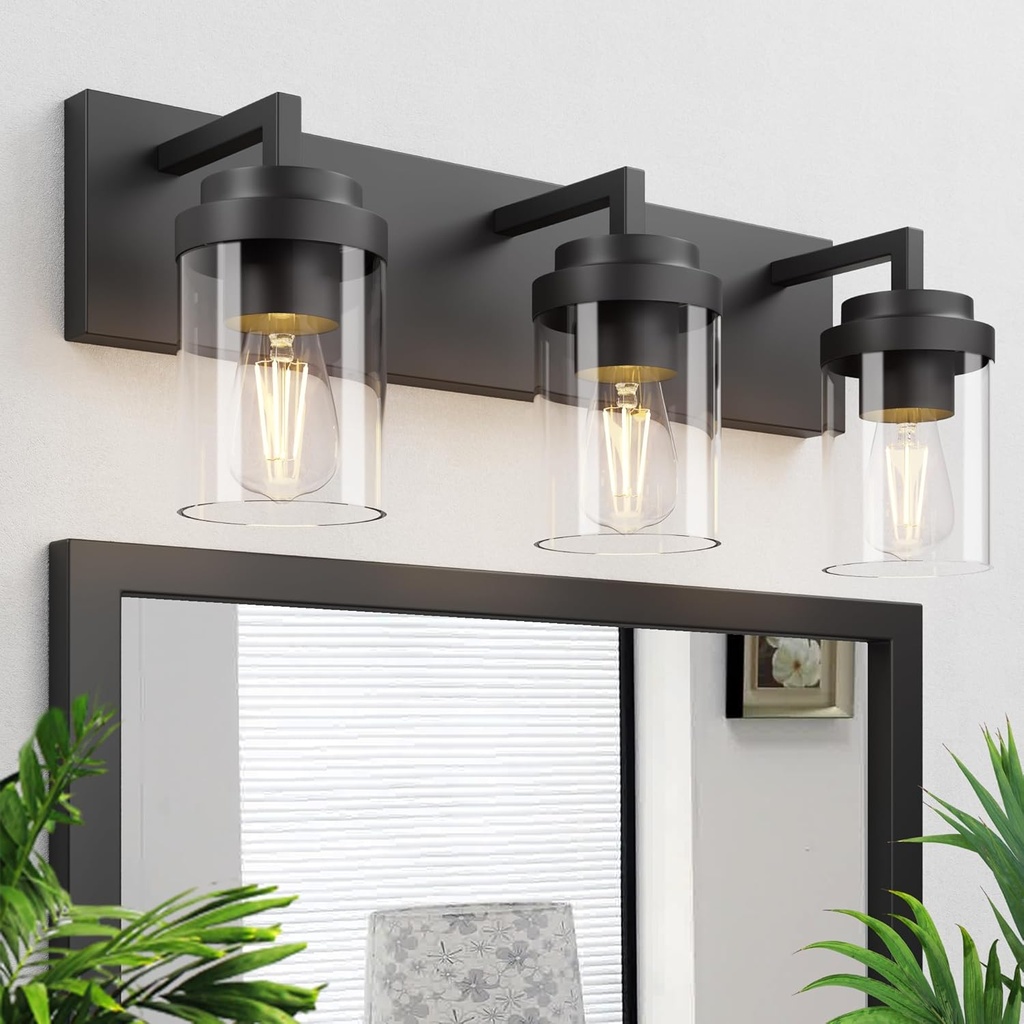 Espird Bathroom Vanity Light, 3 Light Matte Black Vanity Lights with Clear Glass Shade, 22in Modern Wall Sconces, Bathroom Lighting Fixtures Over Mirror for Living Room