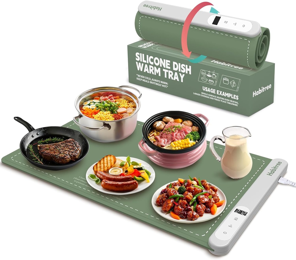 Food Warming Mat - Day Gifts & Kitchen Gadget, Electric Warming Tray with 6 Heat Settings,6 Timers,Graphene Rapid Heating, Portable & Rollable,Easy Clean-Food Warmers for Parties, Buffets & Daily Use